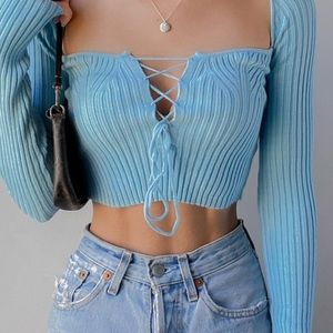 Urban Outfitters Ribbed knit lace up crop sweater